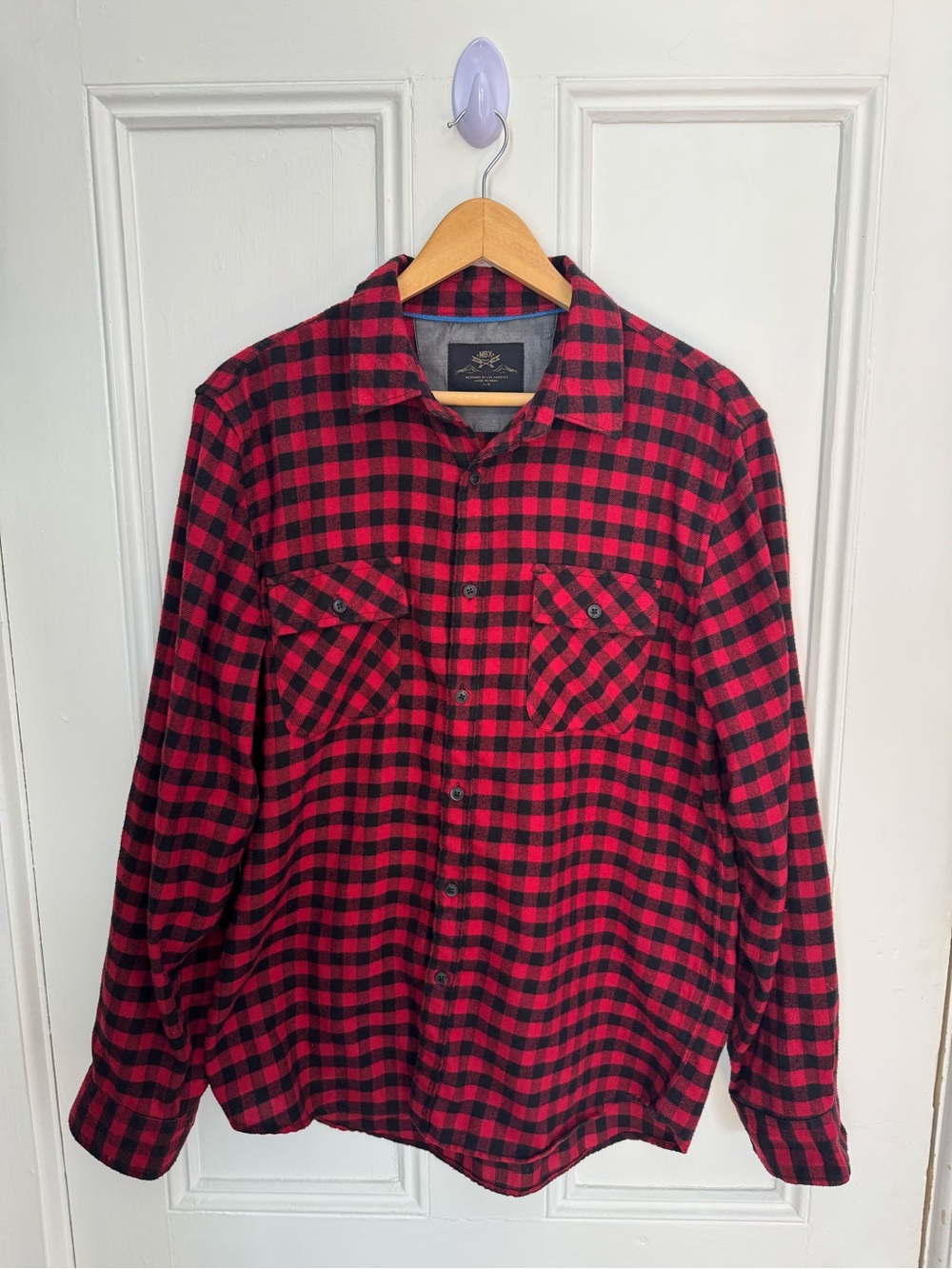 MBX Red Black Buffalo Plaid Flannel Shirt Men's Large